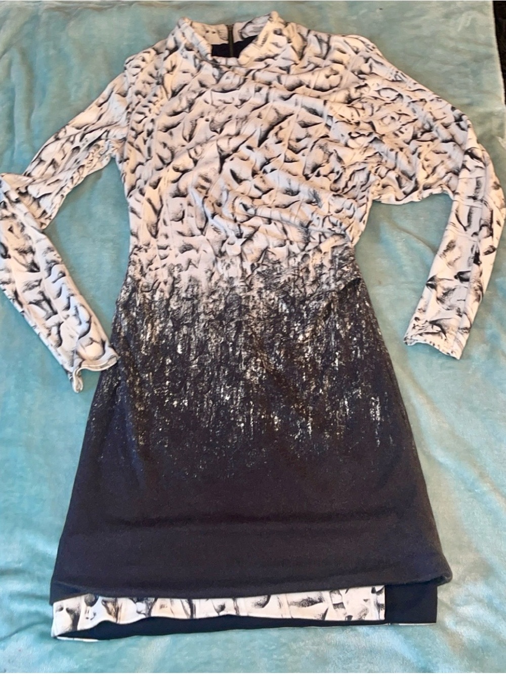 Helmut Lang Abstract Print Draped Mock Neck Dress Medium Made in USA - Picture 7 of 11